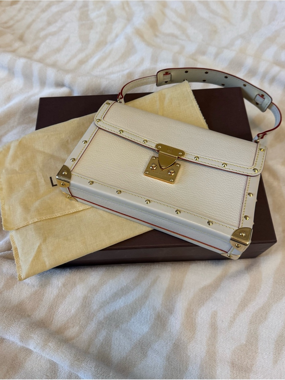 Luxury White Leather Top-Handle Box Bag with Gold Hardware